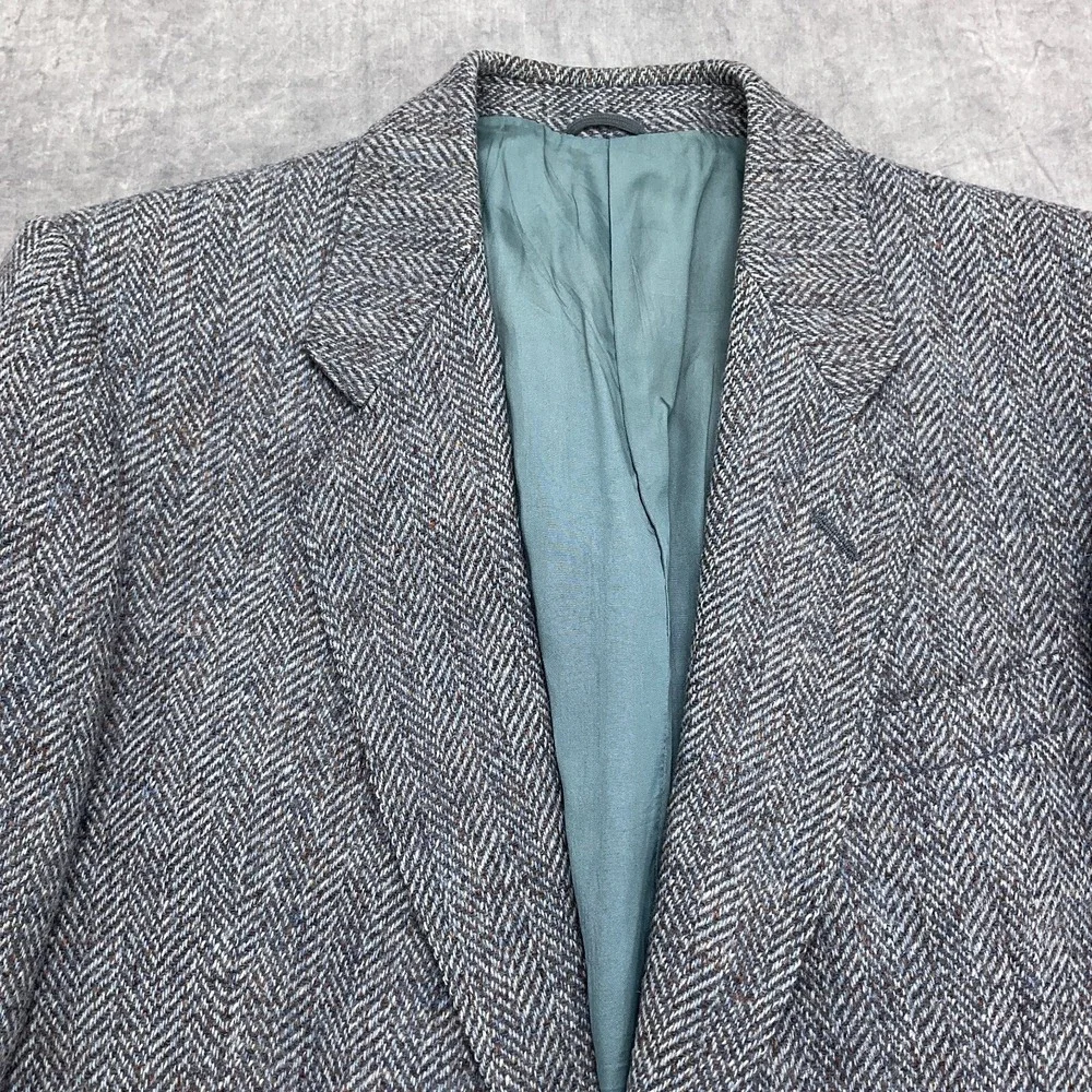 Nino Cerruti Paris Blazer Men 40R Gray Blue Brown Wool Tweed Classic VTG Flaws